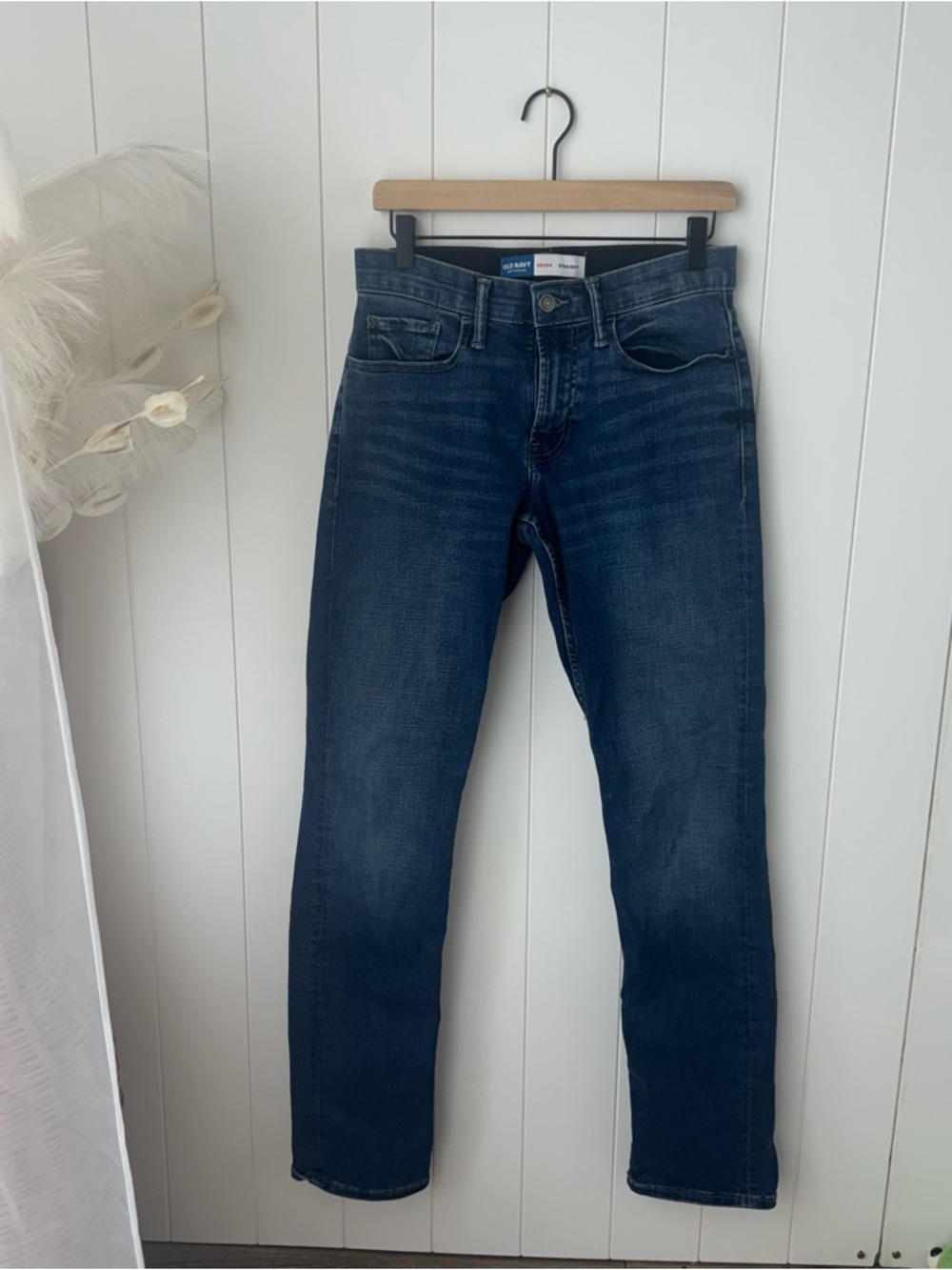 Old Navy Men's Straight Stretch Jeans Blue Button Zip 5-Pocket 28x34
